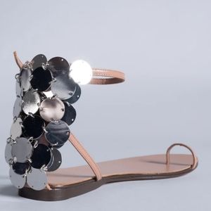 AMINAH Abdul Jillil Leather Coin Sandal Silver